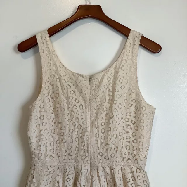 J Crew Factory Ivory Crème Sleeveless Lace Eyelet Dress Size 12 With Pockets