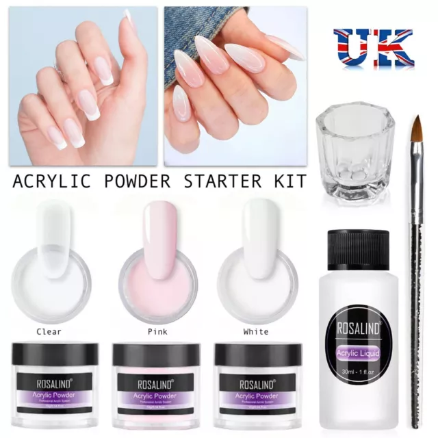 Acrylic Powders Monomer Liquid STARTER KIT Nail Extension Brush French Manicure