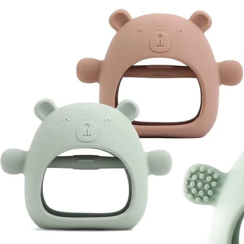 2 Packs Baby Teething Toy Silicone Bear Teething Mitten for Babies Over 3 Mon...