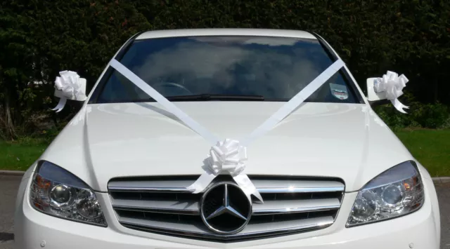 WHITE Wedding Car Decoration Kit Large Bows & 7 Metres of Ribbon FAST & FREEPOST