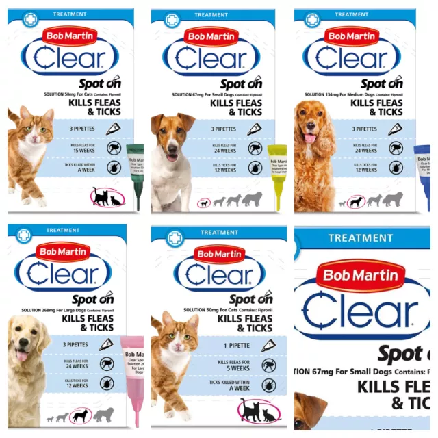 BOB Martin SPOT ON Flea Tick & Lice Treatment For S,M, L Dogs & Cats Kills Fleas