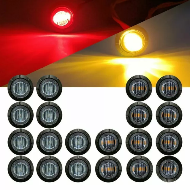 10/20x 3/4" LED Side Marker Lights Truck Trailer RV Round Bullet Clearance Light