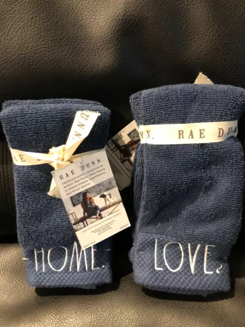 Rae Dunn Fingertip Towels Bath 12" x 18"  blue  home & love two  sets for $28.99