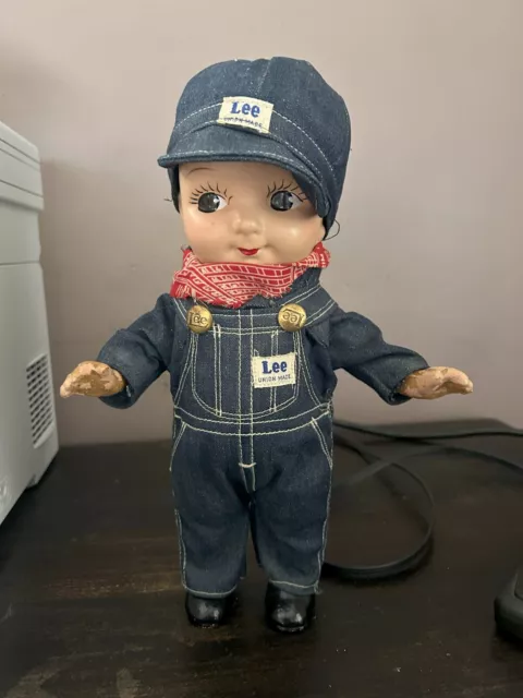 Vintage Original Buddy Lee Doll Lee Denim Jeans Overalls w/ Buttons and Patches