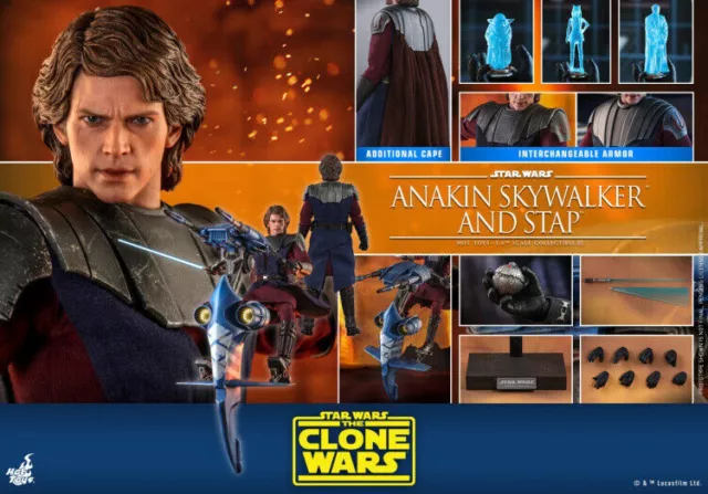 New HotToys 1/6 TMS020 Star Wars The Clone Wars Anakin Skywalker And Stap Figure