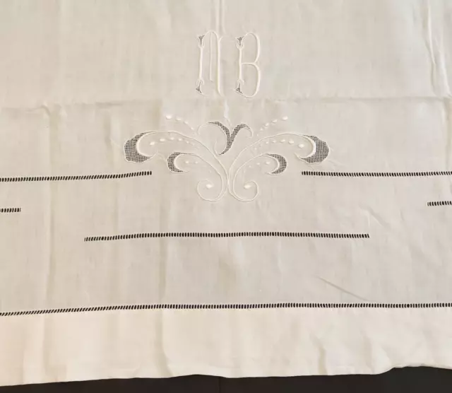 Lenzuolo Lino Bianco 308X236 Iniziali Mp Farfalla Con Retro Ricamo Fatto a Mano