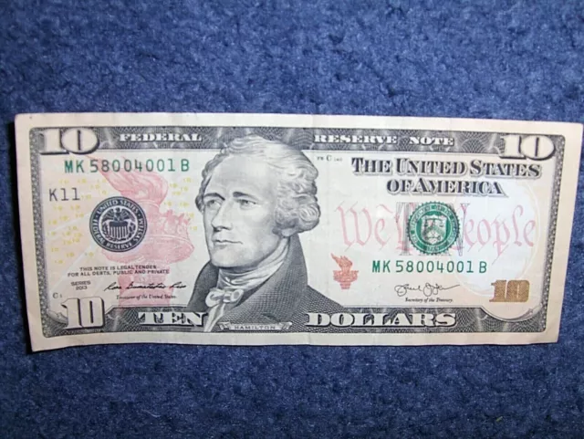 U.s. Ten Dollar Note With Crazy 4-Of-A-Kind Serial Number! **Free Shipping**
