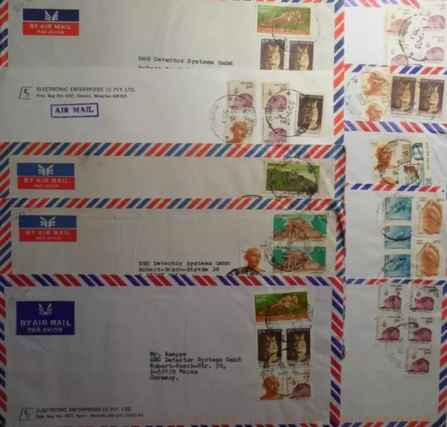 Stampmart: India 10 Different Postal History Airmail Mixed Stamps Cover - Gandhi