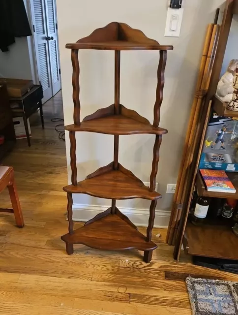 Vintage 4 Tier Wooden Corner Shelf with Ornate Spindles
