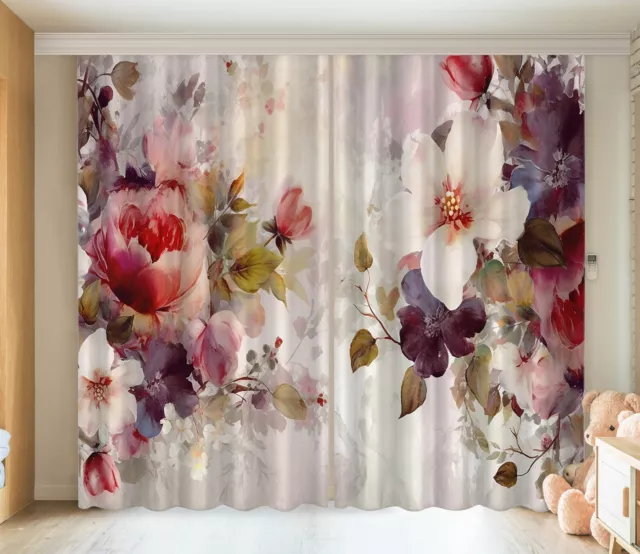 3D Watercolor Peony Flowers Photo Blockout Curtain Fabric Window 2024