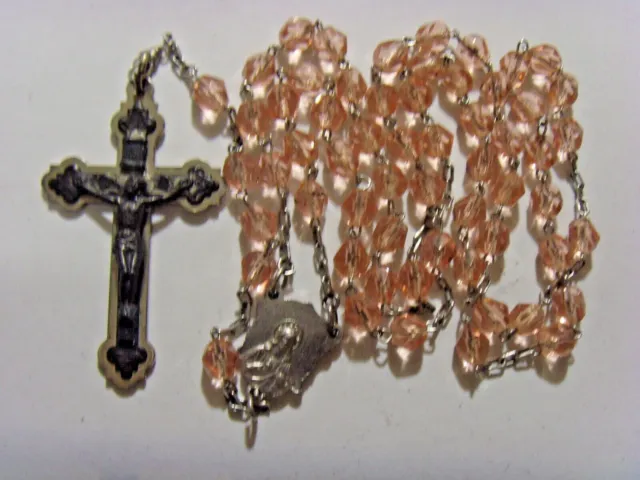 antique catholic champagne beads rosary crucifix sacred heart Jesus Mary 51488
