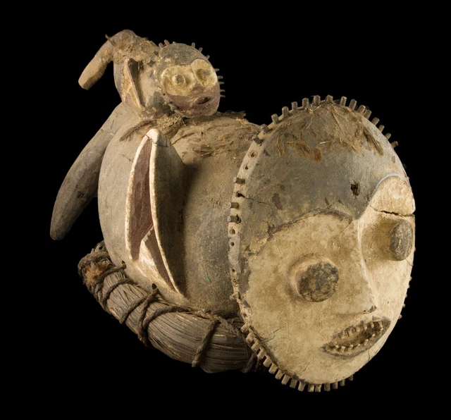 Ancien Masque Mambila africain - Art Tribal Primitif - 17303