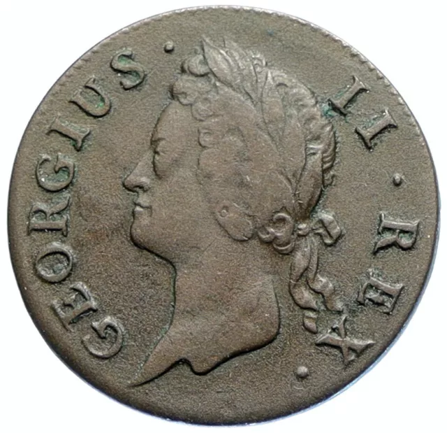 1742 IRELAND UK King George II Antique Lyre VINTAGE OLD 1/2 Penny Coin i97085