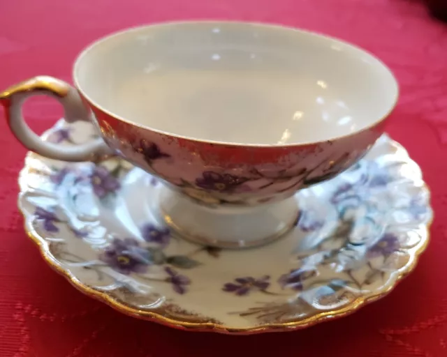 VINTAGE UCAGCO CHINA Hand Painted Teacup Saucer Set Gold Trim White Floral JAPAN 3