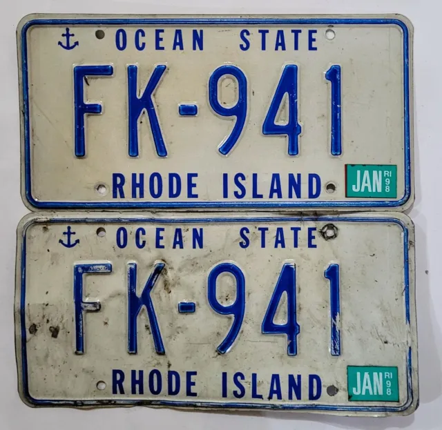 1998 Rhode Island Ocean State License Plate Pair ~ FK 941 ~ 🔥 FREE SHIPPING 🔥