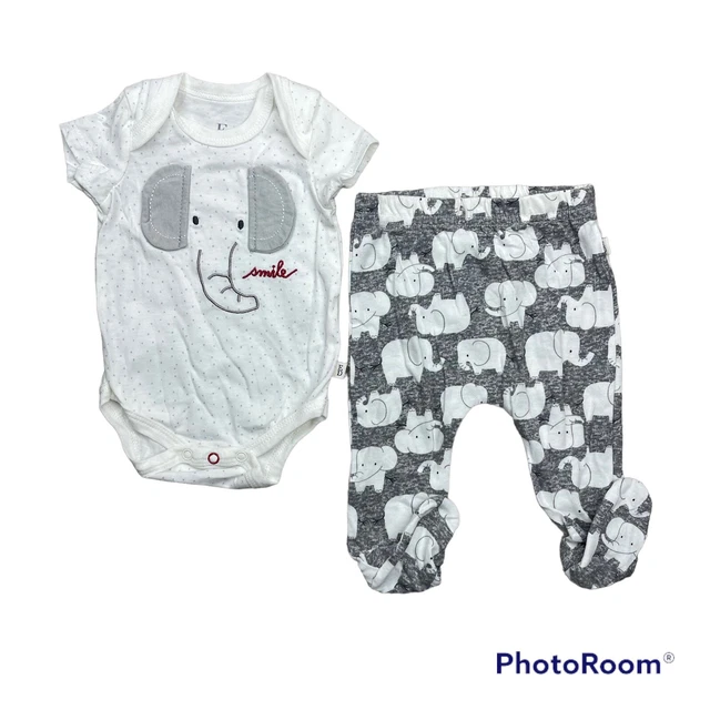 Ellen Degeneres Elephant Baby Boy Girl Two Piece Outfit Footies Size 0-3 Month