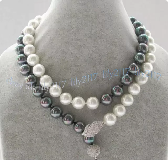 White Rainbow Black South Sea Shell Pearl Round Beads Necklace 14-50'' 8-14mm