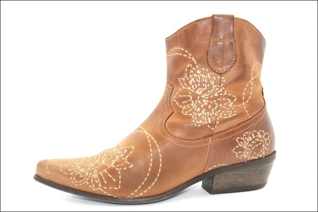 SAN MARINA Bottines Brodées Cuir Marron Taille 37 TBE
