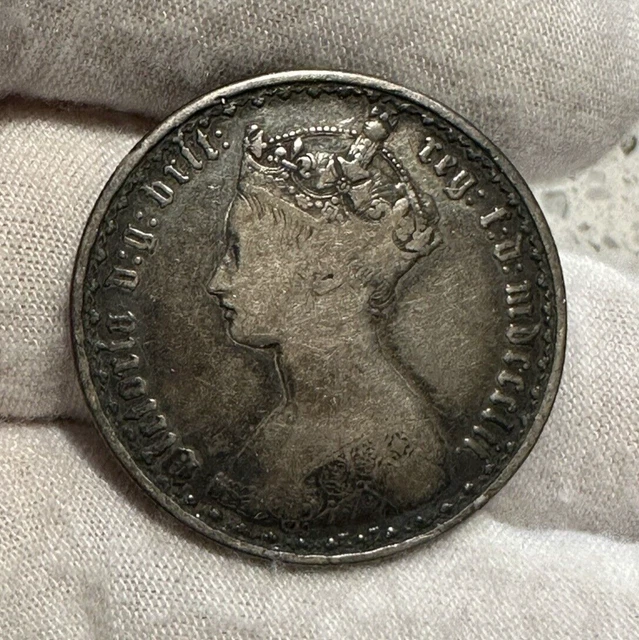 1852 Great Britain Florin Gothic Km-746.1 Silver - Free Shipping! B2544