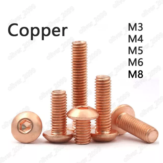 99.9% Pure Copper ISO7380 Hex Socket Bolts Button Head Screws M3 M4 M5 M6 M8