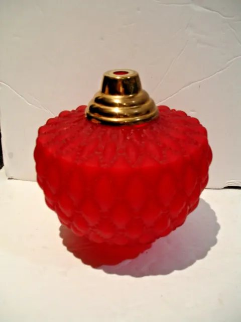 Fenton Diamond Pattern Satin Glass Lamp Ruby Red Shade-Globe Font, Brass Cover