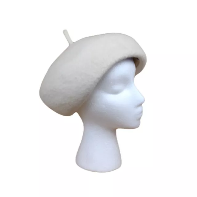 Vintage Patrice Ivory Ermine Felted Pillbox Beanie Italy Hat