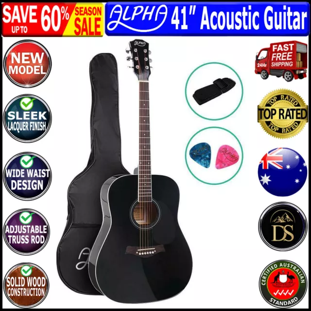 Alpha 41” Inch Acoustic Guitar Classical Wooden Folk Full-size Steel String New