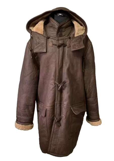 Harrods real sheepskin shearling leather hooded duffle men's coat jacket XL UK46