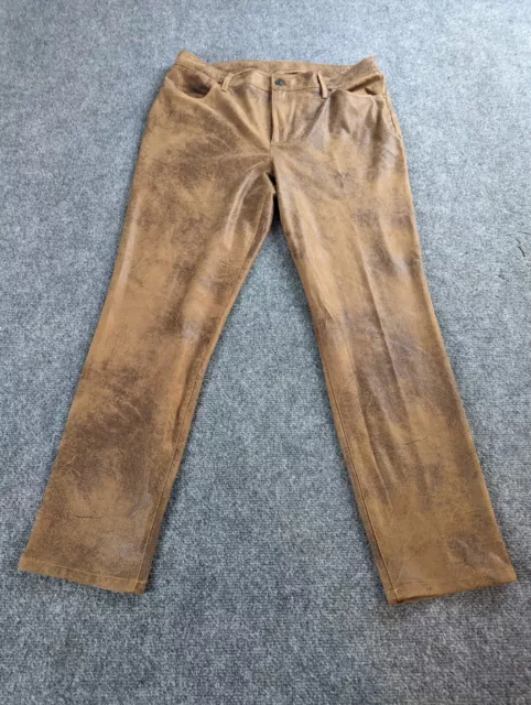 Chicos Pants Womens 14R Faux Leather Spandex Brown Straight Western Suede