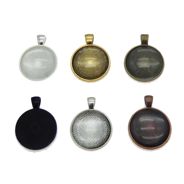 6 Set Mischen Metall Runde Kamee Basis Schmuck Charm Anhänger mit Glas Cabochons