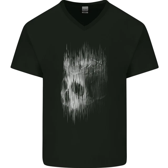 King Teschio Biker Gotico Tatuaggio Tribale Uomo Scollo A V Cotone T-Shirt