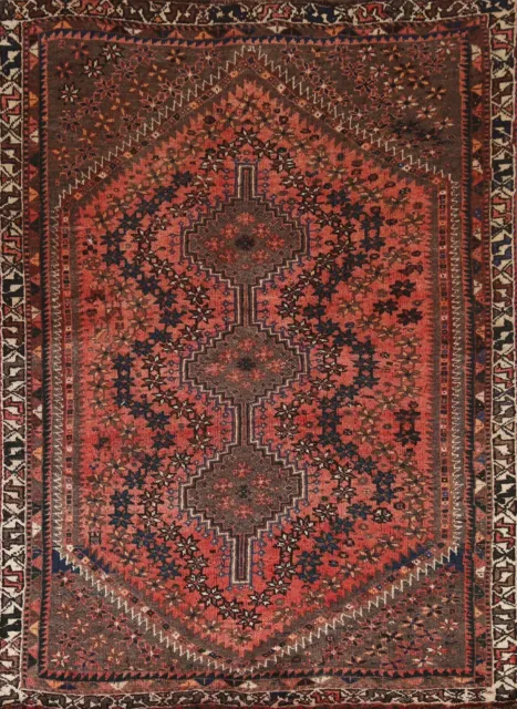 Vintage Geometric Abadeh Area Rug 4x6 ft. Handmade Wool Tribal Carpet