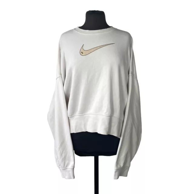 NIKE Felpa a Sbuffo Vintage da Donna Bianco in Cotone Oversize Sportiva Taglia M