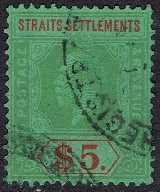 Straits Settlements 1921 Kgv $5 Wmk Multi Script Ca Used