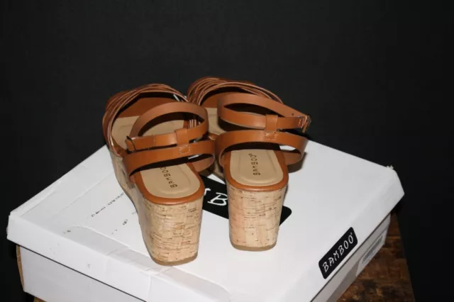 Bamboo Women Brown Camel Tan Sandals US 8.5 Platform Cork Ankle Strap NEW NIB 3