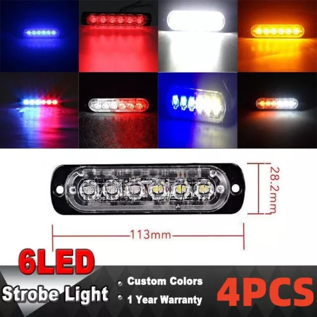 4Pc 6LED White Car Recovery Flashing Grille Beacon Warning Strobe Lights 12V-24V