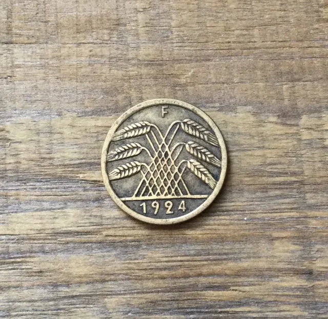 1924 F  German Weimar Republic 5 Rentenpfennig KM32 World Coin