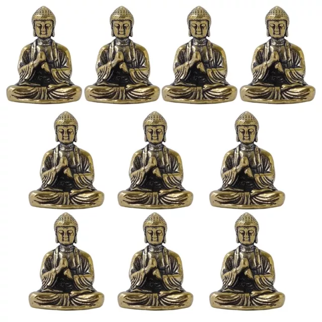 Pack of 10pcs Small Brass Ornaments Shakyamuni Statue Sitting Buddhas Sculpture