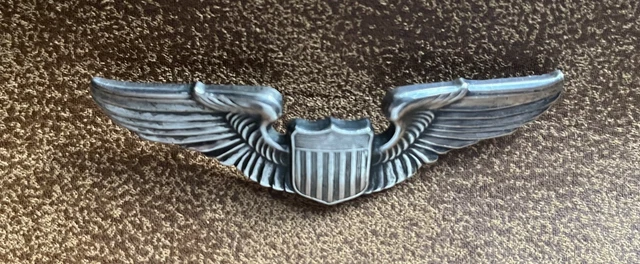 WWII US ARMY Air Force Sterling Silver Full Size Pilot Wings 3” Clutch ...