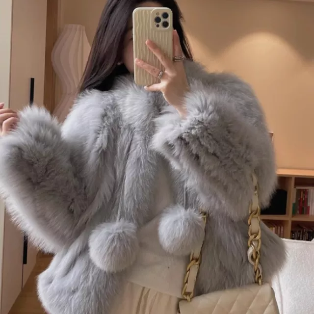 Womens Thicken Faux Fur Collar Fashion Pompon Outwear Winter Short Coat Jacket