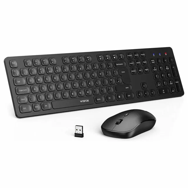 WISFOX Slim Wireless Keyboard And Mouse Combo Set For PC Laptop Full-Size UK