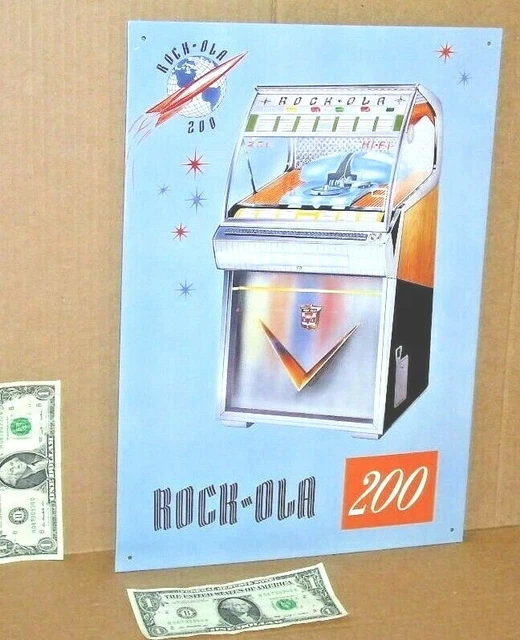 ROCKOLA 200 HI-FI JUKEBOX -- Drive-In Restaurant Music -- OLD SIGN .. Dated 1993