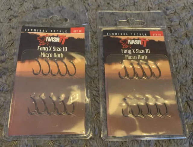 2 Packs of Nash Fang X Size 10 Micro Barb Hooks