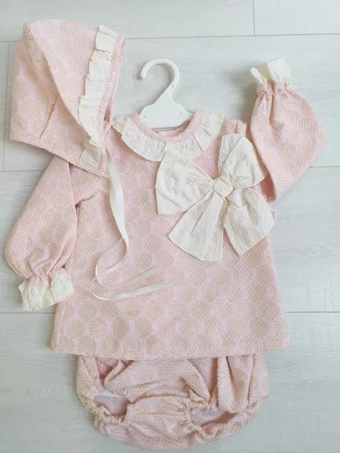 Baby Girls Romany Spanish dress set 6 Months outfit Pink Cream