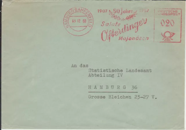 Firmenbrief mit Freistempel / AFS Hamburg-Bahrenfeld, Ofterdinger Salate, 1960
