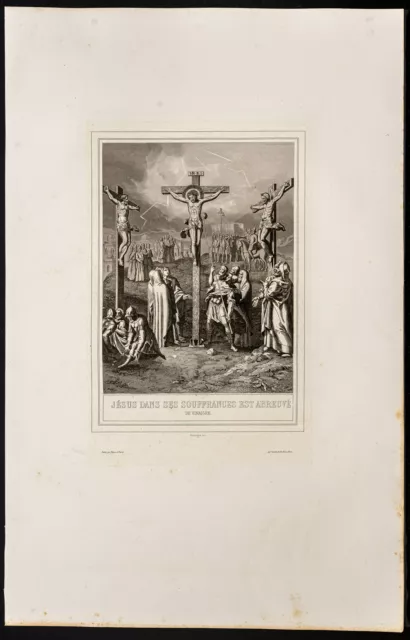 1853 - Jésus abreuvé de vinaigre - Vie de Jésus Christ - Gravure - Crucifixion