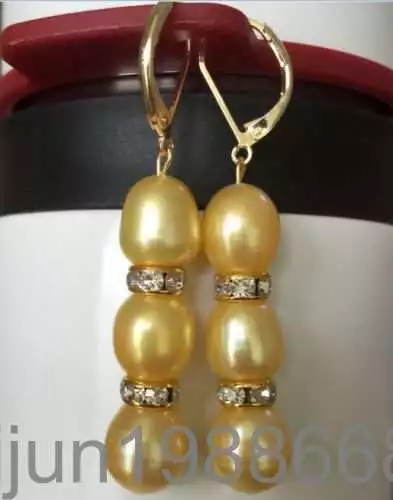 charming pair of 11-13mm south sea gold pearl dangle earring 14k