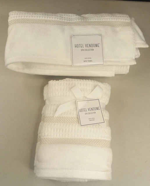 Hotel Vendome Spa Collection 2 Pck Hand Towels COTTON Velour White