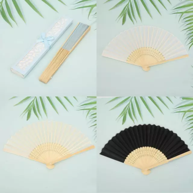 Men's Black Silk Calligraphy Painting Writing Dancing Folding Hand Fan with Box