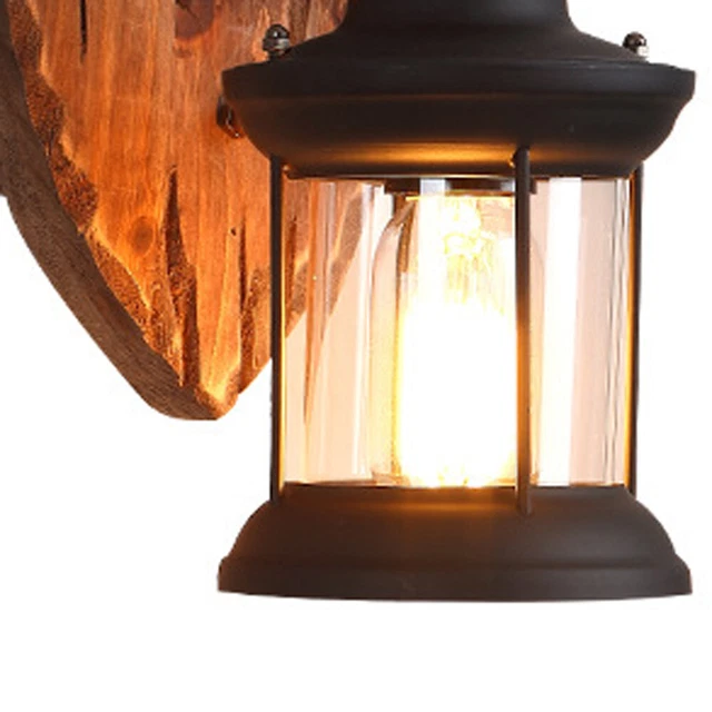 Wandleuchter Licht Antik Retro Vintage Industriell Holz-Wandleuchten Wand Lampe